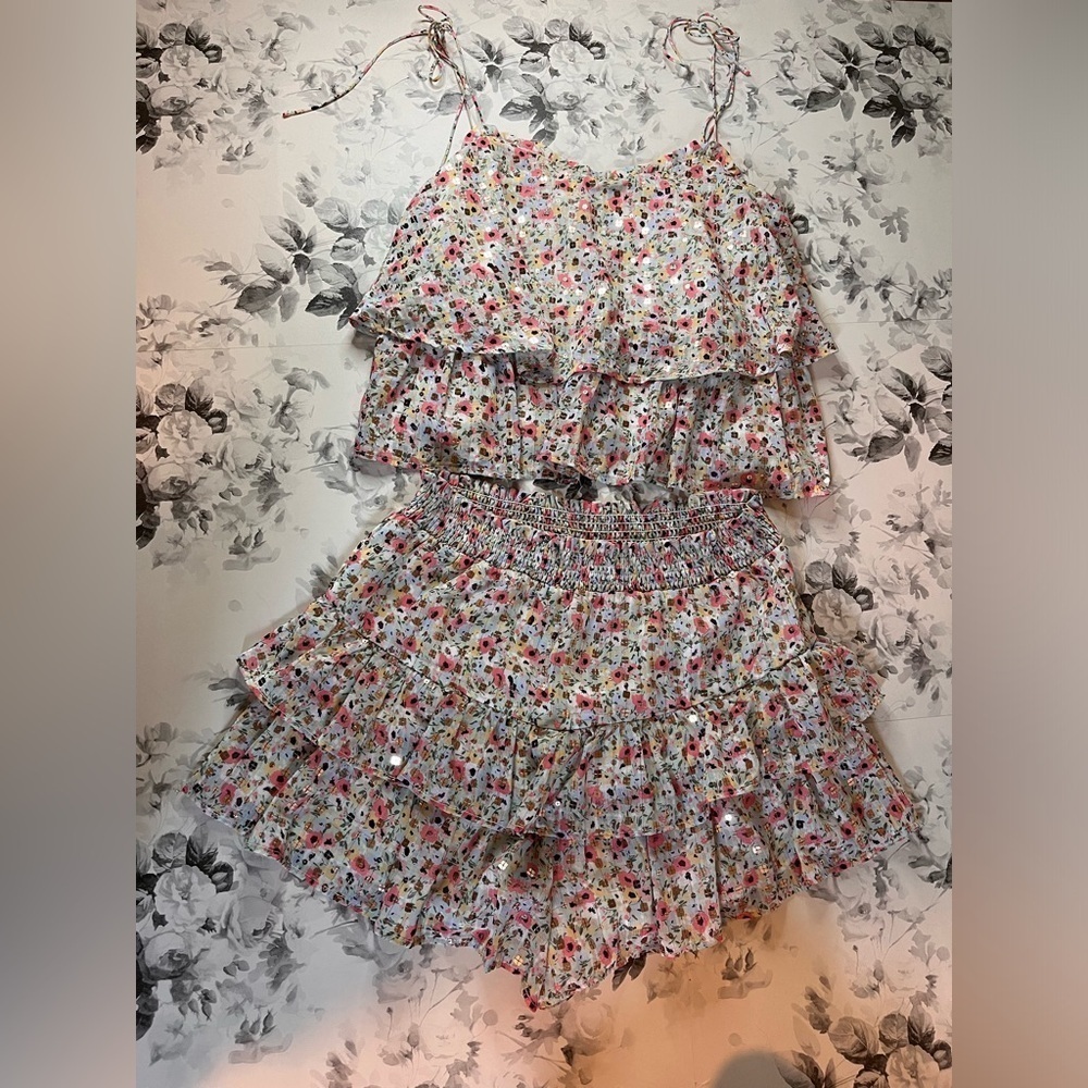 NWOT Free The Roses Tank and Skirt Set Sparkly Size M